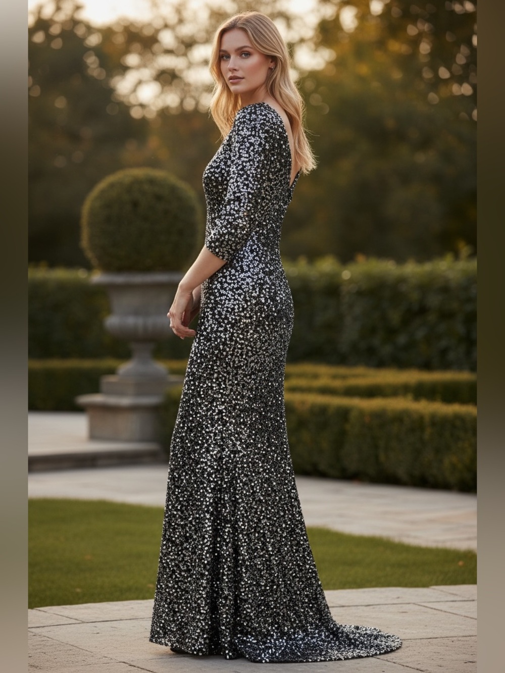 Theia New Sequin Embellished Fitted Gown In Midnight Size 14 $1,400.00